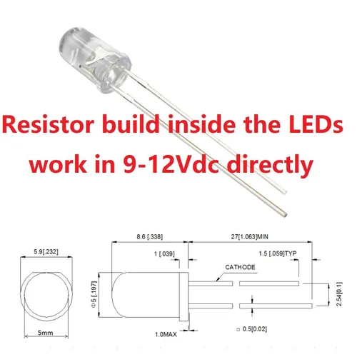 Vista 2 de 50 piezas 12 V 5 mm LED blanco 9 V - 12 V Diodos emisores de luz para grupo de instrumentos