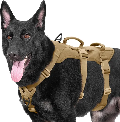 Vista 11 de OneTigris Arnés para perro a prueba de escape, arnés para perro sin tirones con asas, arnés táctico multiusos para perros grandes, uso diario Negro
