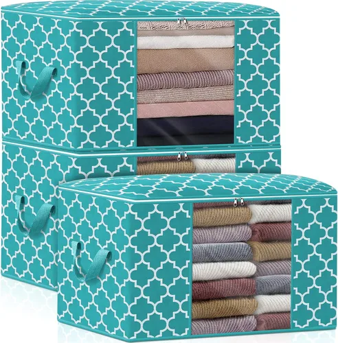 Vista 29 de ISELIFE Bolsas de Almacenamiento 100L Paquete de 2 Bolsas Grandes para Mantas y Ropa, Contenedores de Organización y Almacenamiento para Ropa