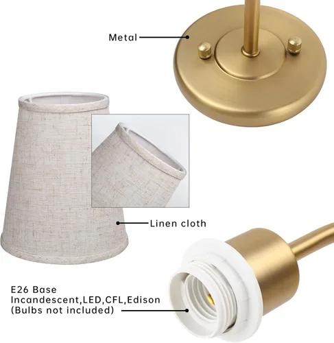 Vista 5 de Apliques de pared de 2 luces con embudo de tela de lino, lámparas de pared de doble luz para dormitorio, sala de estar, tocador, baño, pasillo