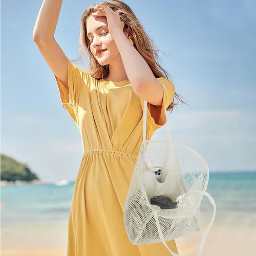 Vista 7 de Bolso de playa de malla para mujer, bolso de hombro plegable casual para picnic, vacaciones
