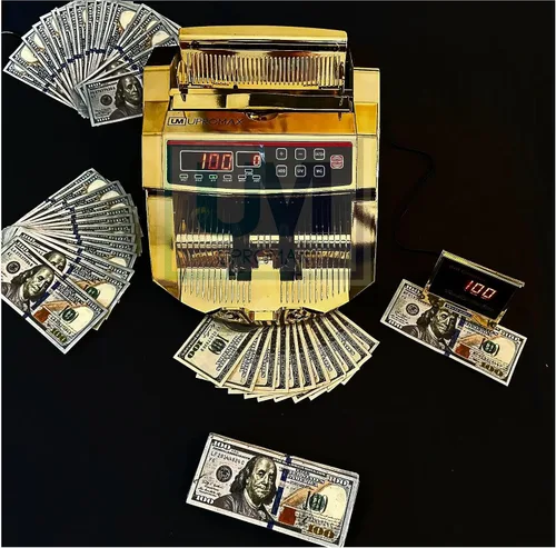 Vista 2 de Máquina de contador de dinero dorado, detector de dinero falso UV/MG/IR y caja de efectivo, contador de billetes portátil con pantalla LED externa