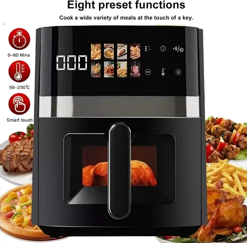 Vista 7 de Freidora sin aceite de 5 cuartos de galón, cocina eléctrica de gran capacidad con ventana visual y pantalla a color, totalmente automática, ocho