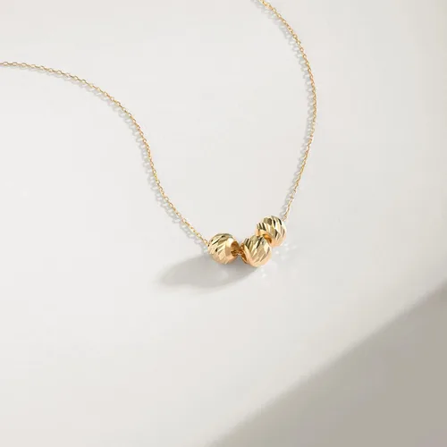 Vista 4 de Collar de tres bolas de oro macizo de 14 quilates Collares de oro amarillo de 14 quilates para mujer Collar con colgante de cuentas pequeñas