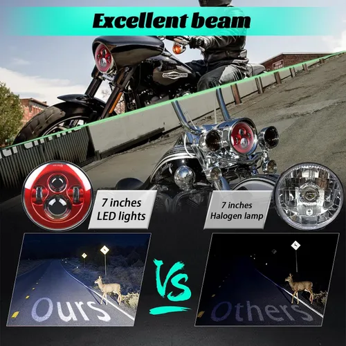 Vista 7 de SKTYANTS Faro delantero de motocicleta de 7 pulgadas LED rojo Faro de motocicleta proyector compatible con Touring Street Electra Glide Road King