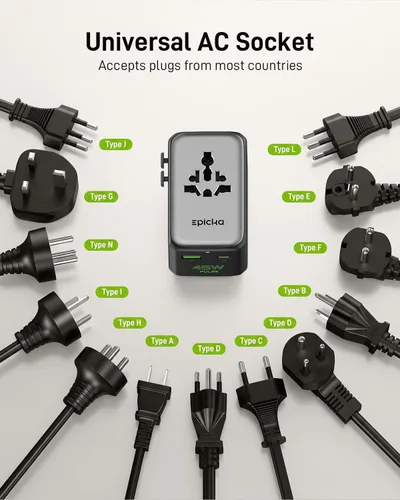 Vista 6 de EPICKA Pulse Air 45W Universal Travel Adapter PD with 2AC/3USB-C/1USB-A