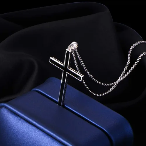 Vista 5 de FLYOW Collar de cruz para hombres, niños y mujeres, joyería de plata de ley 925 con cadena fuerte de 24 pulgadas de largo, regalos para el día