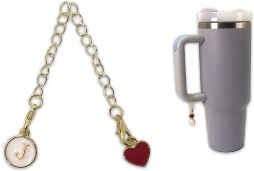 Vista 19 de Accesorios de dije de letra para taza Stanley Cup/Simple Modern Tumbler, dije de letra inicial personalizado en forma de corazón para asa de taza