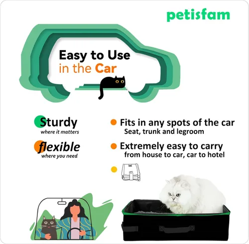 Vista 4 de Arenero portátil de viaje para gatos con tapa para contener arena y olor. Fácil de transportar, limpiar y almacenar. Ideal para viajes en auto