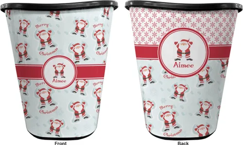 Vista 2 de Cesta de basura personalizada con diseño de ángeles de nieve, de Papá Noel, doble cara (negro) con nombre o texto
