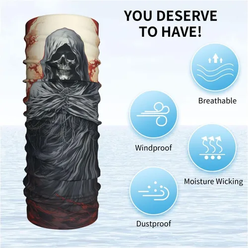 Vista 6 de CASGTNZ red grim reaper skull angel Abstract Neck Gaiter Face Cover Balaclava Gaiter Mask for Men Women Bandana for Motorcycle Cycling Riding Skiing