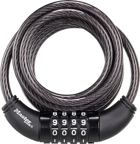 Vista 11 de Master Lock - Bloqueo negro para bicicleta, bloqueo de cable de metal tiene un revestimiento de vinilo resistente a la intemperie para mayor