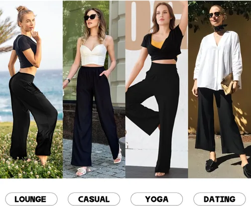 Vista 5 de Walifrey Pantalones de pierna ancha para mujer, pantalones de yoga con bolsillos, pantalones deportivos para mujer, casuales, holgados, atléticos