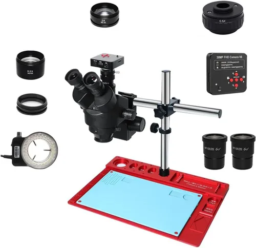Vista 8 de Kit de accesorios para microscopio 3.5X-90X Simul Focal Trinocular Microscopio estéreo VGA 1080P VGA 38MP HDMI Digital USB Microscopio Cámara CTV