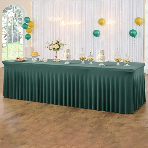 Vista 19 de Paquete de 3 Manteles de Spandex Azul Bebé para Mesas Rectangulares de 6 Pies, Falda de Mesa Azul Elástica Ajustada de 6 Pies para Fiestas de Boda