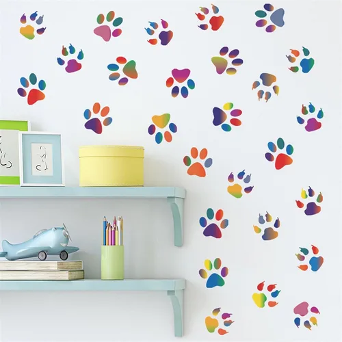 Vista 4 de 6 hojas de 36 calcomanías de pared coloridas de huellas de perro