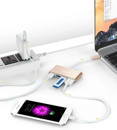 Vista 3 de LENTION Concentrador USB-C 4 en 1 con tipo C, USB 3.0, USB 2.0 para MacBook Pro (M1-M5) 2025-2016, iPhone 17-15, nuevo Mac Air/Surface, ChromeBook
