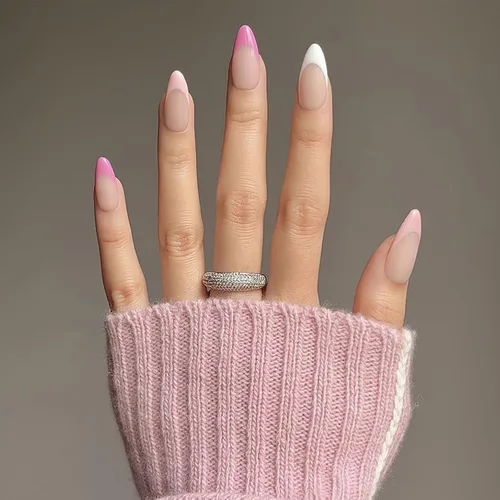 Vista 8 de 24 piezas de uñas postizas acrílicas de punta francesa, uñas de cobertura completa para mujeres, arte de salón en casa