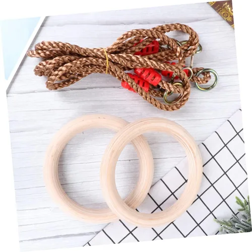 Vista 2 de LIOOBO Anillos de gimnasia de madera con correas ajustables, anillos de ejercicio para niños, entrenamiento de fuerza, fitness al aire libre