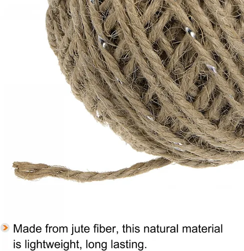 Vista 4 de uxcell Cuerda de yute natural de 0.039 in, 82 pies, 3 capas, cuerda de yute para manualidades y manualidades, para envolver adornos para decoración