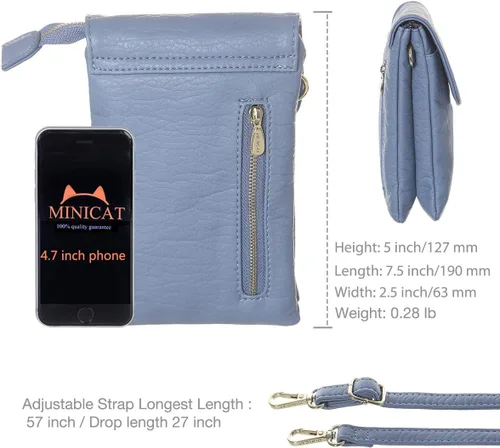 Vista 5 de MINICAT - Bolso cruzado para mujer, pequeño, bolsillos espaciosos, para celular, bolsa de mano para mujer
