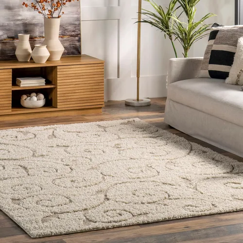 Vista 8 de NuLOOM - Alfombra de pelo de Maisha con diseño de remolinos, hecha a máquina, 10 pies x 14 pies, color crema