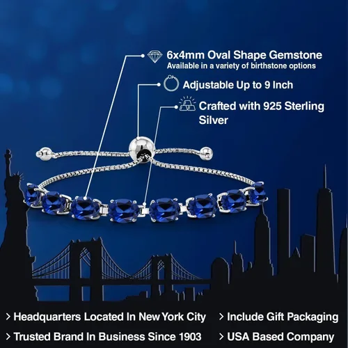 Vista 220 de Gem Stone King Pulsera de plata de ley 925 con piedra natal ovalada de 0.276 x 0.197 in para mujer, totalmente ajustable hasta 9 pulgadas
