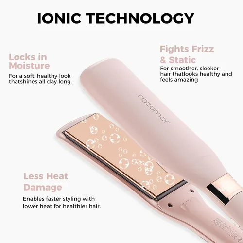 Vista 4 de Rozamor Plancha plana de titanio de 1.7 pulgadas de ancho con calor instantáneo para todo tipo de cabello, plancha plana de doble voltaje