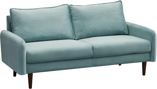 Vista 10 de INSTORY Sofá de dos plazas de terciopelo Sofá moderno de mediados de siglo con patas de madera para sala de estar - Cian