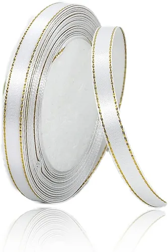 Vista 27 de Cintas de satén beige de 1 pulgada x 25 yardas, cinta de tela con bordes dorados para envolver regalos, manualidades, ramos florales, lazos