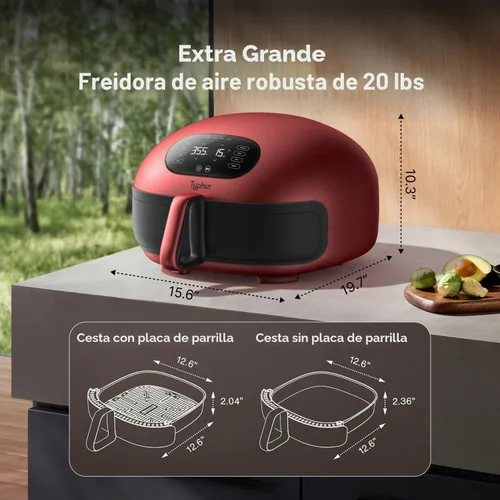 Vista 5 de Typhur Dome 2 Large AI Smart Air Fryer, 15-in-1 Dual Heating, Self-Cleaning Red