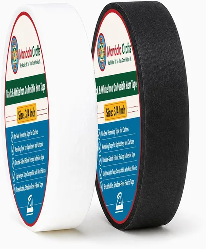 Vista 12 de Mandala Crafts Cinta de dobladillo fusible negra de 1/2 pulgada de 54 yardas, doble cara, sin coser, para planchar, para pantalones, cortinas y ropa