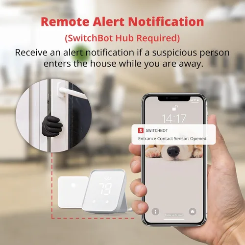 Vista 7 de SwitchBot Sensor de contacto de alarma de puerta – Alarma de ventana inalámbrica de seguridad inteligente para el hogar y sensor de puerta, añade
