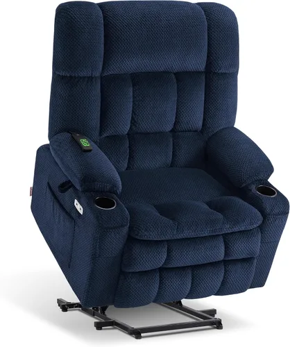 Vista 37 de MCombo Silla reclinable eléctrica de motor dual con masaje y calor para personas mayores, posición infinita, puertos USB, portavasos, tela 7890 Beige