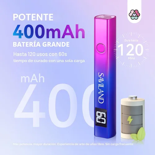 Vista 6 de SAVILAND U V Light for Gel Nails, Mini Handheld U V LED Nail Lamp, 12W Luz A-U V para uñas