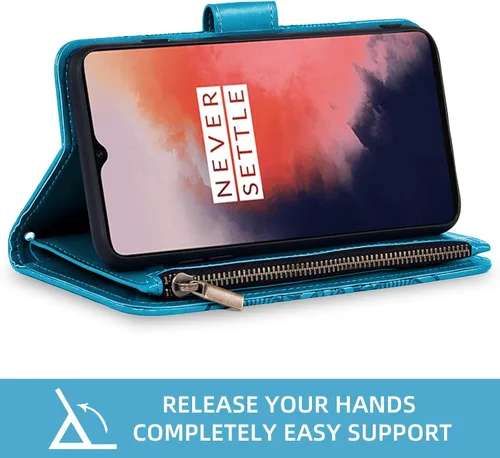Vista 4 de Asuwish Funda de teléfono para OnePlus 7 6T Wallet Cell Cover con protector de pantalla con correa para la muñeca Mandala Flower Card Holder