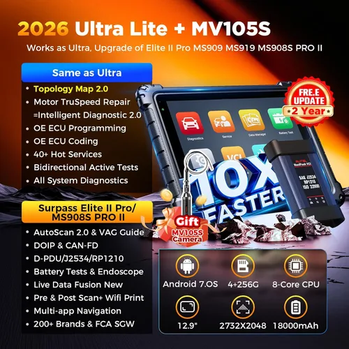 Vista 2 de Autel Escáner MaxiCOM Ultra Lite con MV105S: herramienta inteligente 2026 como MaxiSys Ultra S2, hasta MS909 Elite II Pro MS919, 2 años
