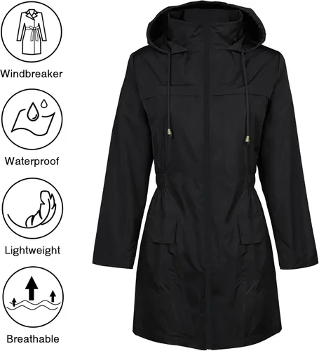Vista 4 de Zando Chaqueta impermeable con capucha para mujer, chaqueta ligera para lluvia, rompevientos para exteriores