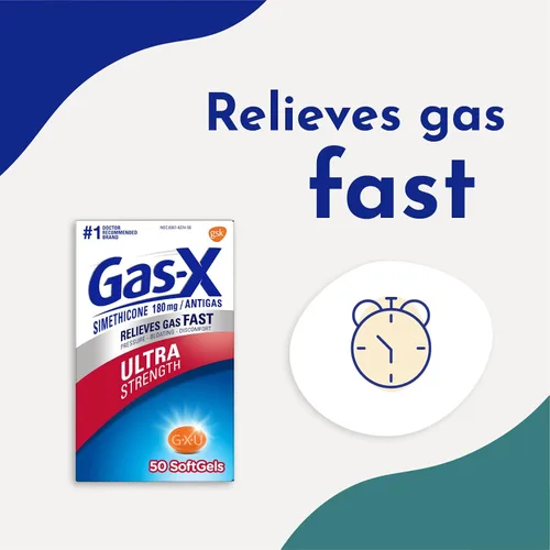 Vista 6 de Gas-X Cápsulas blandas de alivio de gases ultra fuertes con simeticona, 180 mg para aliviar la hinchazón, 50