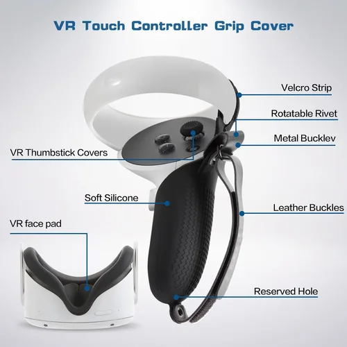 Vista 2 de VR Game Grips Protection Cover for Oculus Quest 2 Controller,Include Controller Grip Cover,Handle Controller Rocker Cap,VR Silicone Face Pad(3pcs