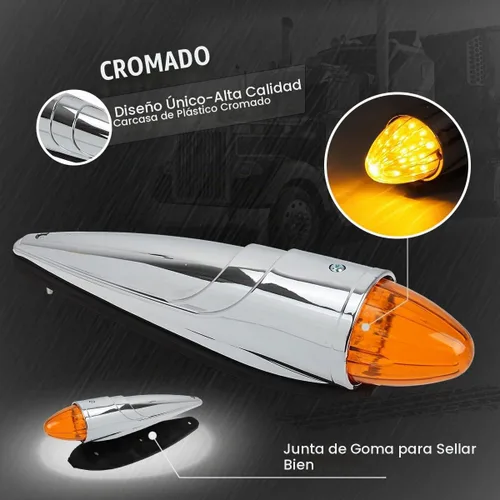 Vista 4 de Partsam 5 luces LED ámbar torpedo para techo de cabina de 17 luces LED para correr, cromadas superbrillantes, repuesto para camiones internacionales
