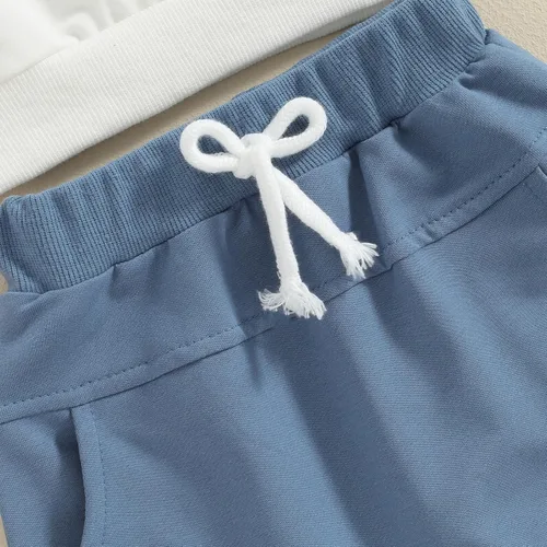 Vista 6 de Conjunto de camiseta de manga corta para bebé y niño, ropa de verano para bebé, pantalones cortos elásticos enrollados C- azul