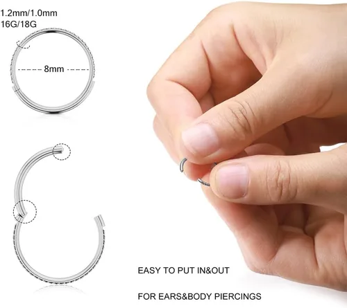 Vista 3 de Double Open Stack CZ Nose Ring Hoop 316L Surgical Steel Helix Rook Conch Cartilage Daith Tragus Earrings Hinged Segment Nostril Piercing Septum