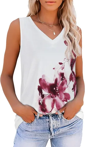 Vista 33 de Camisetas de verano para mujer, sin mangas, con cuello en V, ajuste holgado, casual, blusa tipo túnica Ab Cadetblue