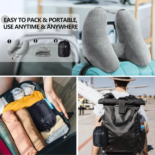 Vista 5 de Sunany Almohada de cuello para viaje, almohada inflable de avión que soporta cómodamente la cabeza, el cuello y la barbilla, almohada de viaje