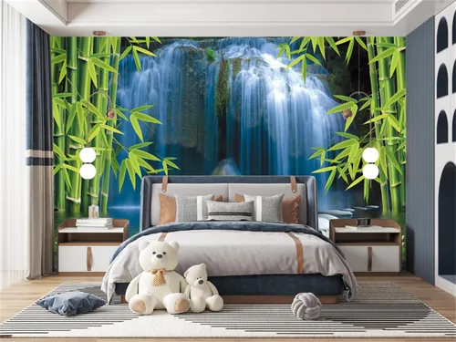 Vista 5 de FLFK Murales de pared autoadhesivos de cascada de bambú 3D de 78.7 x 59 pulgadas, papel tapiz para despegar y pegar, pintura para decoración
