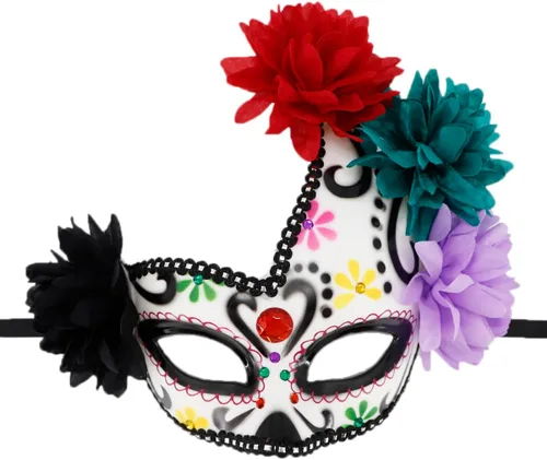 Vista 8 de Máscara mexicana del día de los muertos, calavera de azúcar, máscara para mujer
