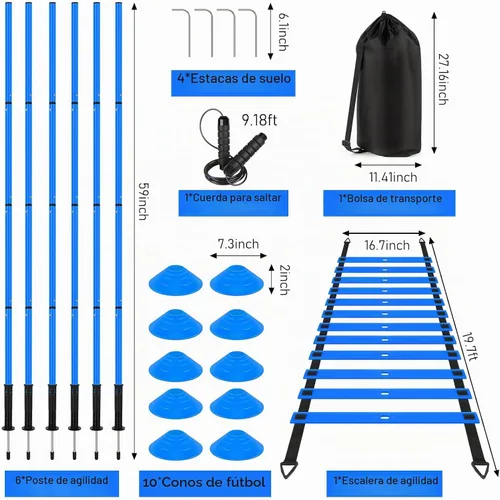 Vista 2 de Soccer Training Equipment,Agility Speed Training Set, 20ft Agility Ladder Azul
