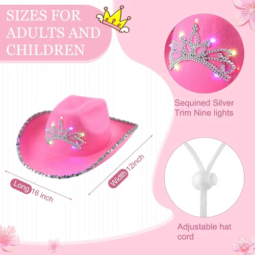 Vista 2 de Zhanmai 12 piezas de sombrero de vaquera con lentes de corazón y bandana con corona de tiara