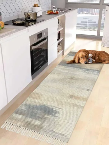 Vista 10 de Beige Gray Brown Entryway Rug 2X3 Ft Bathroom Mat, Washable Woven Abstract Ombre Art Throw Carpet with Tassel, Non-Shedding Vintage Minimalist